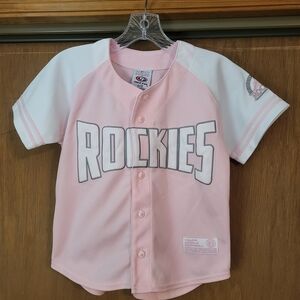 Youth Pink Rockies Baseball Jersey Size L (10-12)
